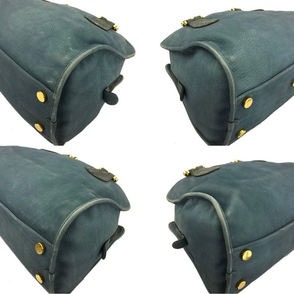 Authentic GUCCI Blue/Green Nubuck Leather Tote Satchel Bag - Picture 7 of 11